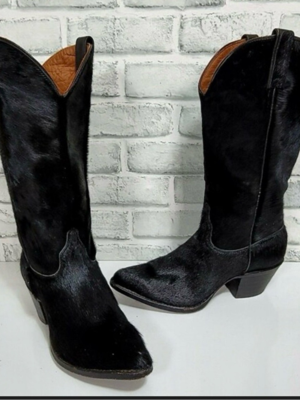 J. Chisholm Black Haircalf Western Combat Boots
